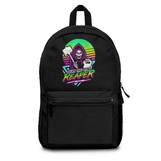 Fear The Gym Reaper Fitness Retro Neon Synthwave Backpacks