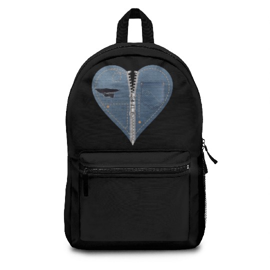 light blue heart in jeans look with zipper Backpacks