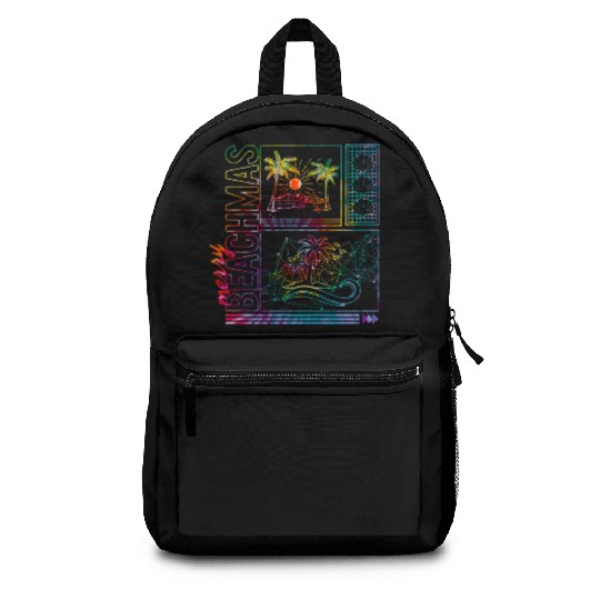 Coastal Beach Christmas In July Backpacks, Merry