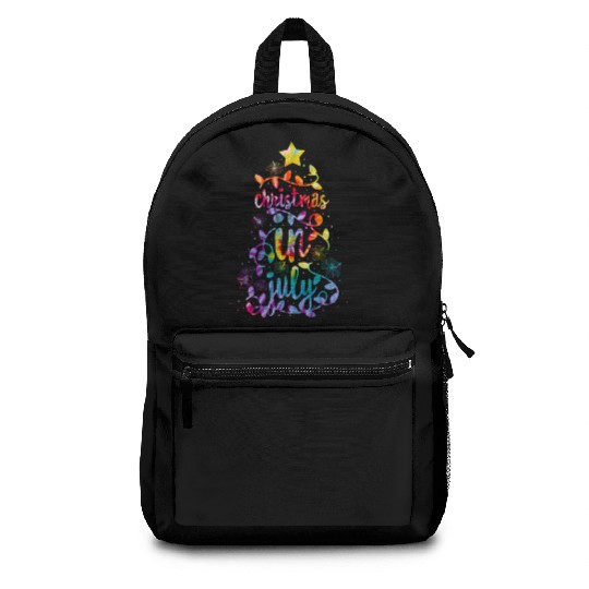 Christmas In July Colorful Xmas Tree Lights Backpacks