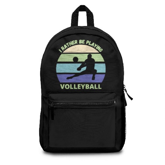 I rather be playing volleyball retro sunset Backpacks