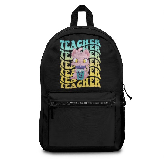 Boba Tea Teacher Kawaii Cat Groovy Back To School Backpacks