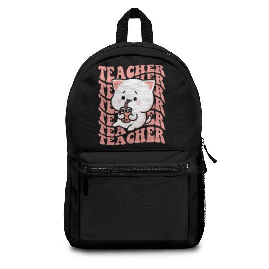 Boba Tea Teacher Cute Kawaii Cat Back To School Backpacks