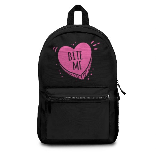 Bite Me Candy Heart Valentines Day Pink Sweet Gift Backpacks