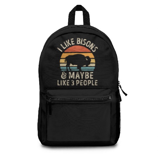I Like Bisons and Maybe 3 People Retro Sunset Vint Backpacks