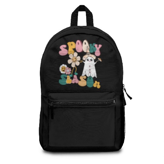 Spooky Season Retro Flowers Halloween Ghost Girls Backpacks