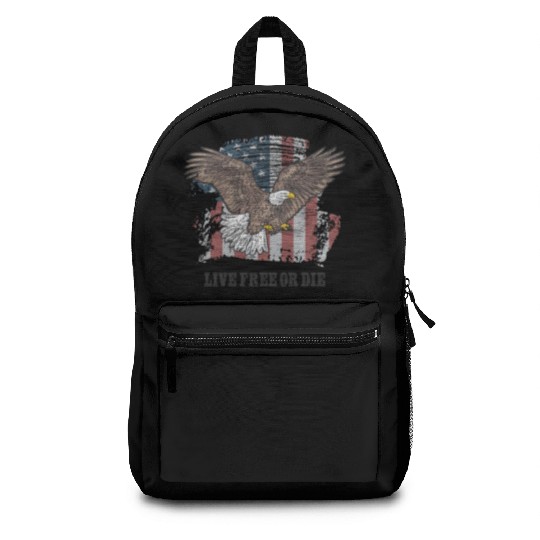 Live Free or Die - Bald Eagle - Grunge American Fl Backpacks