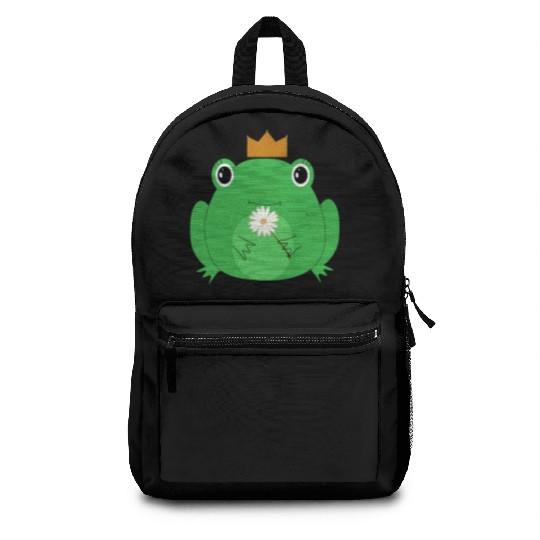The cute frog with crown and flower Backpacks
