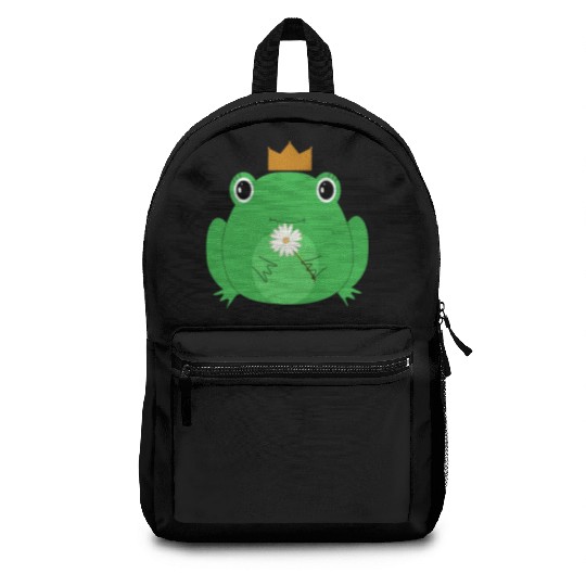 The cute frog with crown and flower Backpacks