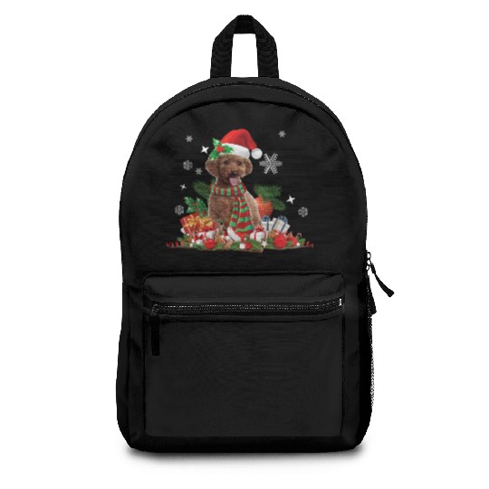 Christmas themed brown Poodle dog Backpacks