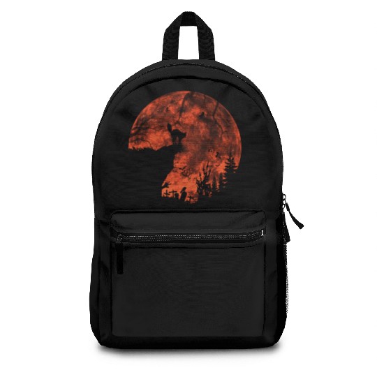 Cat Red Moon trick or treat Bats Forest Halloween Backpacks