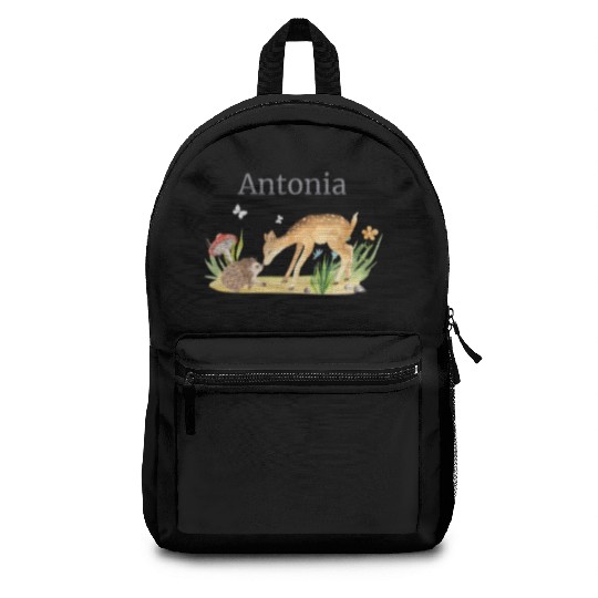 Forest Animal Deer Hedgehog Flowers Name Antonia Backpacks