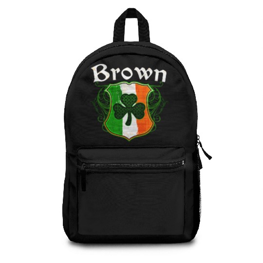 Brown Irish Surname Ireland Flag Shield Shamrock Backpacks