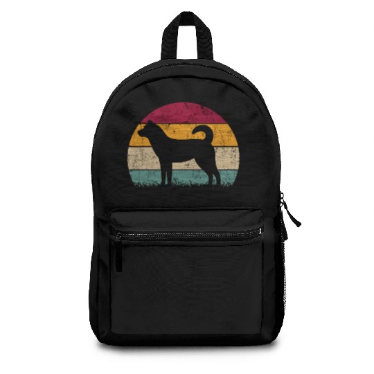 Korean Jindo Dog Retro Vintage Sunset Silhouette Backpacks