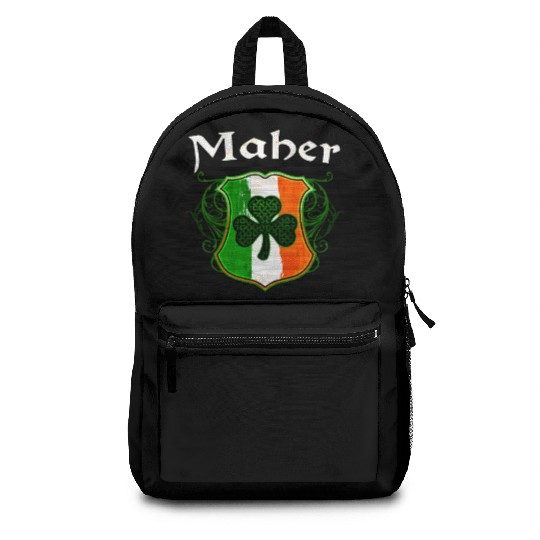 Maher Irish Surname Ireland Flag Shield Shamrock Backpacks