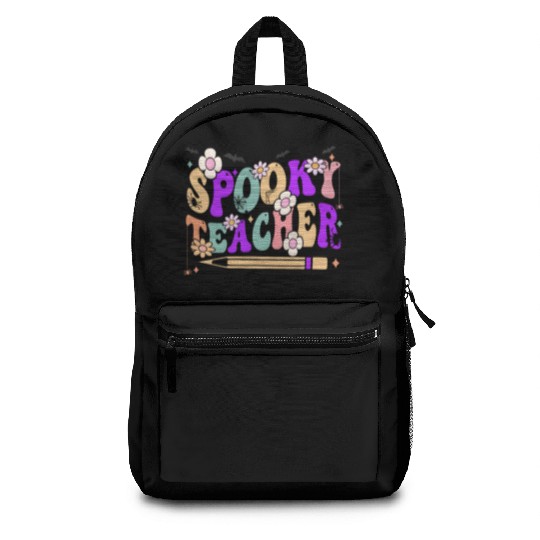 Spooky Season Retro Spooky Teacher Halloween Funny Backpacks