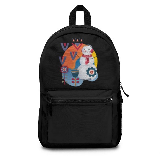 Winter Cute Snowman Headphones Scandi Backpacks