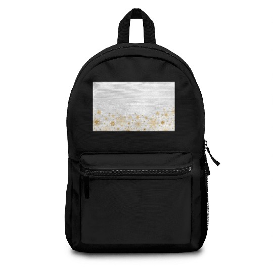 Elegant White Gold Snowflakes Backpacks
