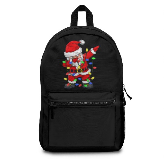 Dabbing Santa Claus Christmas Tree Lights Boys Kid Backpacks