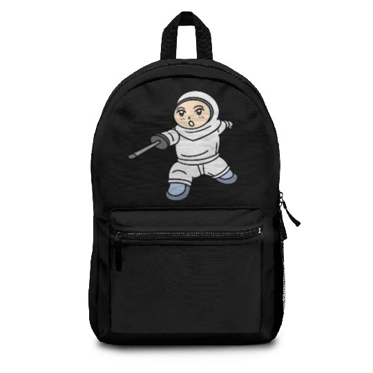 Cartoon kid fencing Backpacks
