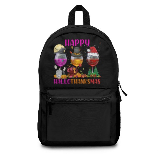 Happy Hallothanksmas Wine Lover Halloween Thankful Backpacks