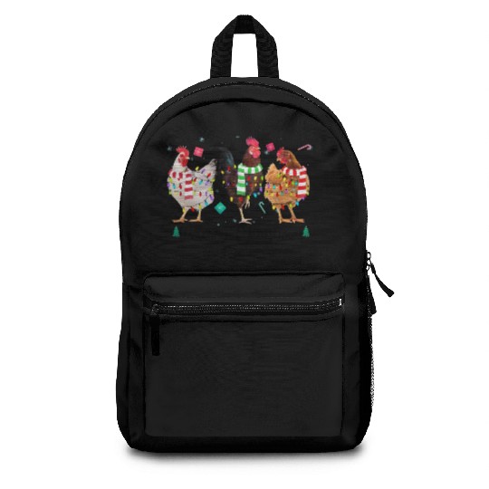 Merry Christmas Funny Chicken With Christmas Light Backpacks