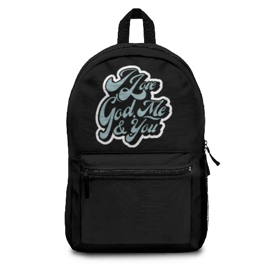 I Love God, Me & You (light blue) Backpacks