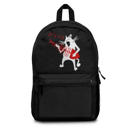 Cat Playing Guitar Music Lover Rock Roll Christmas Backpacks
