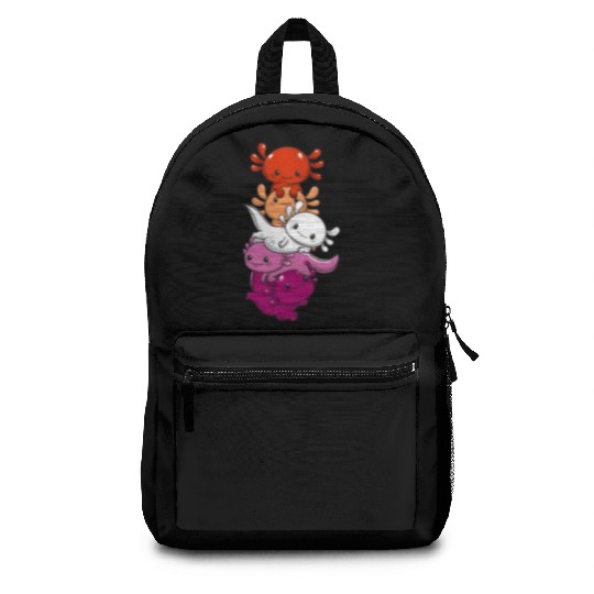 Subtle Lesbian Pride Flag Kawaii Axolotl LGBTQ Backpacks