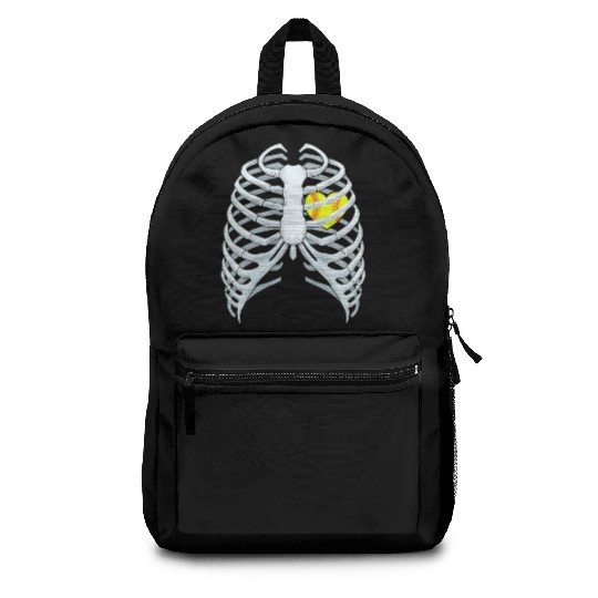 Funny Softbal Heart Skeleton Rib Cage Halloween Backpacks
