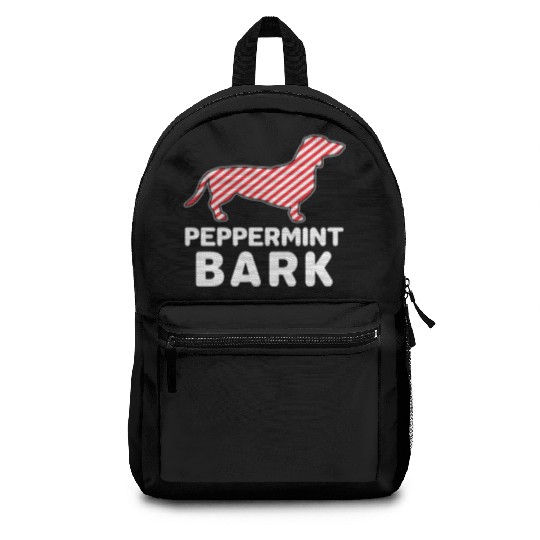 Christmas Dog Peppermint Bark Dachshund Funny Backpacks