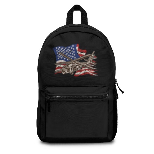Helicopter with american flag background - chopper Backpacks
