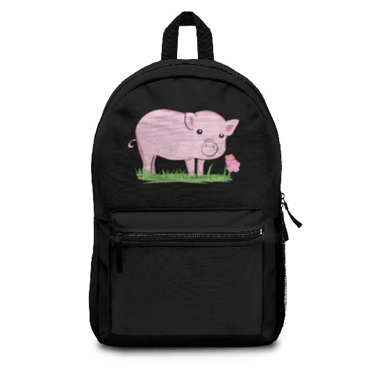 Pig Symbol Nature Animal Grass Flower Backpacks