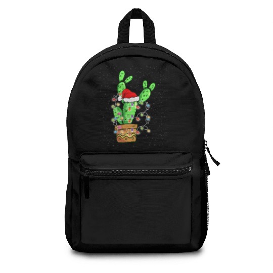Christmas Lights Cactus Lover Funny Xmas Gift Backpacks