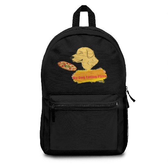 My dog eating pizza Backpacks