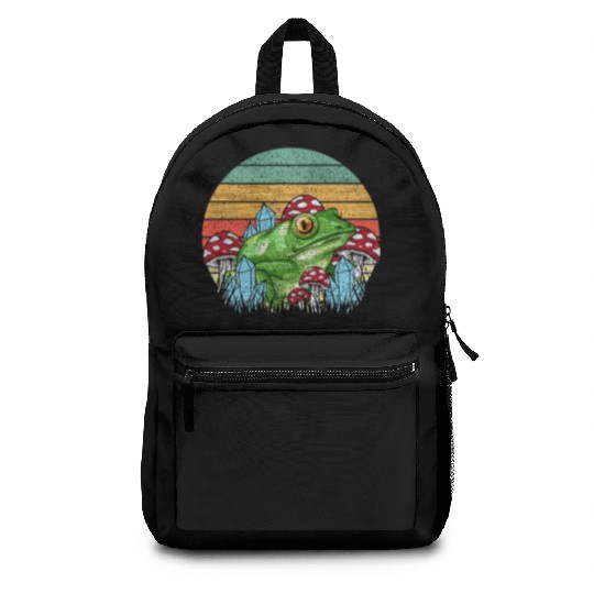 Retro Realistic Toad Frog Mushrooms Backpacks