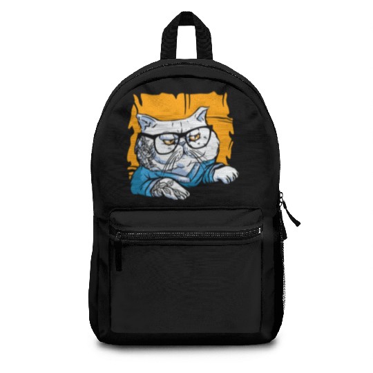 Stylish Nerd Persian Cat Beanie Glasses Tattoo Backpacks