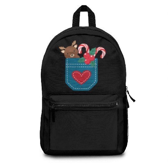 Christmas moose peppermint pocket Backpacks