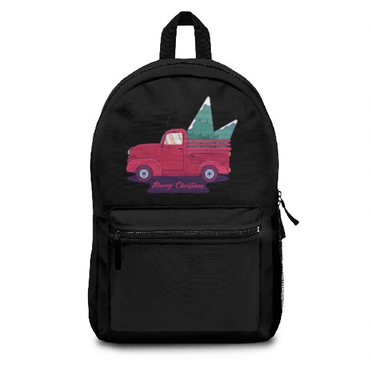 Red Merry Christmas Vintage Red Santa Truck*T Backpacks