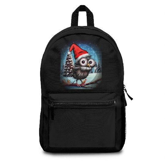Christmas Owl With Santa Hat Owls Christmas Gift Backpacks