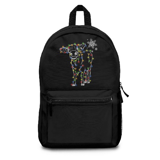 Cow Christmas Light Tree Cow Xmas Snow Lover Backpacks