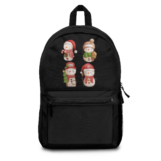 Snowmen in christmas mode happy holidays Backpacks