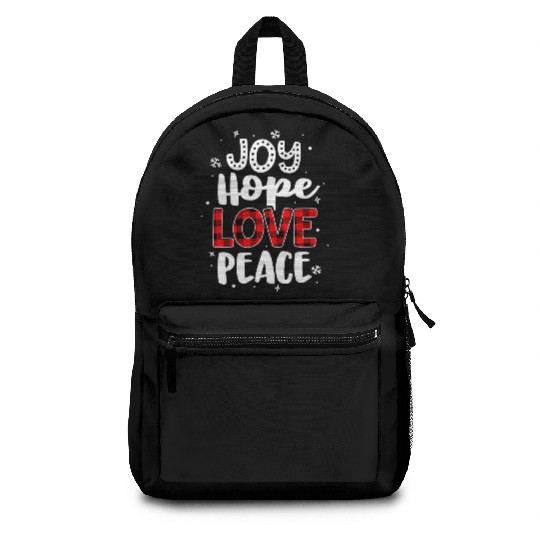 Joy Hope Love Peace Red Buffalo Plaid Christmas Backpacks