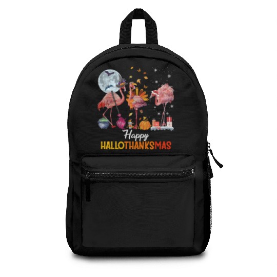 Flamingo Halloween And Merry Christmas Happy Backpacks