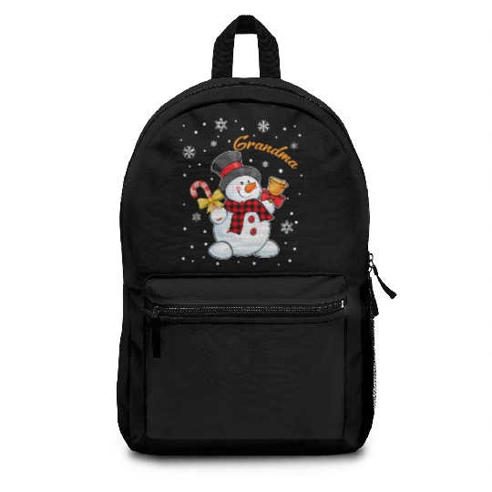 Grandma Snowman Candy Cane Christmas Red Plaid Backpacks