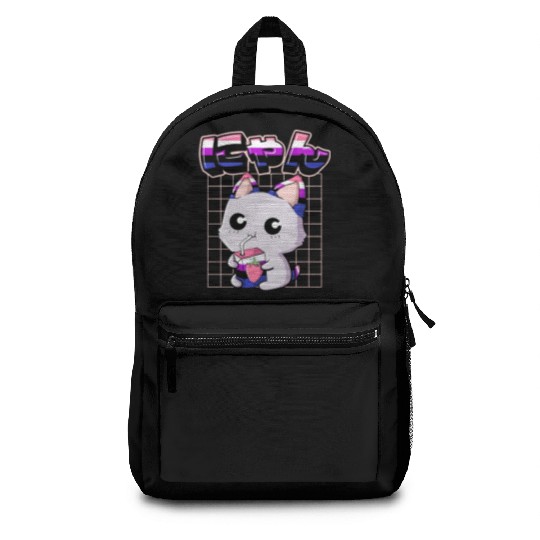 Genderfluid Pride Kawaii Cat Strawberry Milk Backpacks