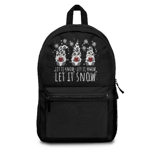 LET IT SNOW Winter Gnome Leopard Buffalo Plaid Backpacks