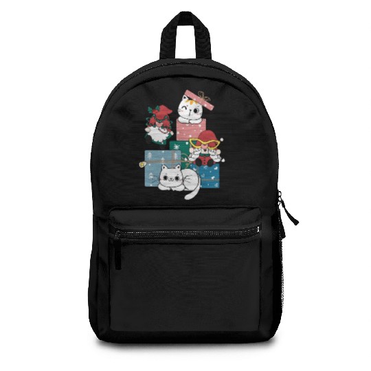 cute gnome and kitty cats on present gift box Backpacks