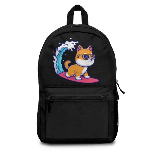 Cute Shiba Inu Dog Surfing in Sea Backpacks