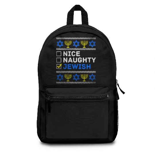 Nice Naughty Jewish Ugly Hanukkah Sweater Chanukah Backpacks